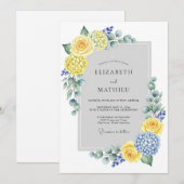 Invitation Yellow Blue Refreshing Spring Wedding (Devant / Derrière)