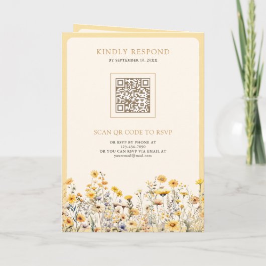 Invitation Yellow Boho Wildflower QR Code Wedding (Dos)
