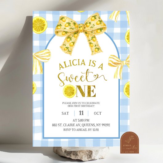 Invitation Yellow Bow Sweet 1 Lemon Blue and Yellow Birthday
