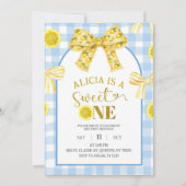 Invitation Yellow Bow Sweet 1 Lemon Blue and Yellow Birthday (Devant)