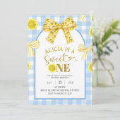 Invitation Yellow Bow Sweet 1 Lemon Blue and Yellow Birthday (Debout devant)