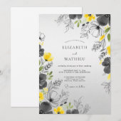 Invitation Yellow Charcoal Graceful Spring Wedding (Devant / Derrière)