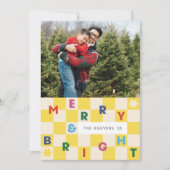 Invitation Yellow Checkerboard Merry & Bright Christmas Card (Devant)
