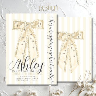 Invitation Yellow Coquette Bow Elegant Thirtieth Birthday