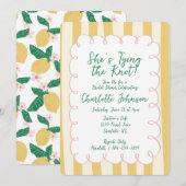 Invitation Yellow Cream Striped She's Tying the Knot Bridal (Devant / Derrière)