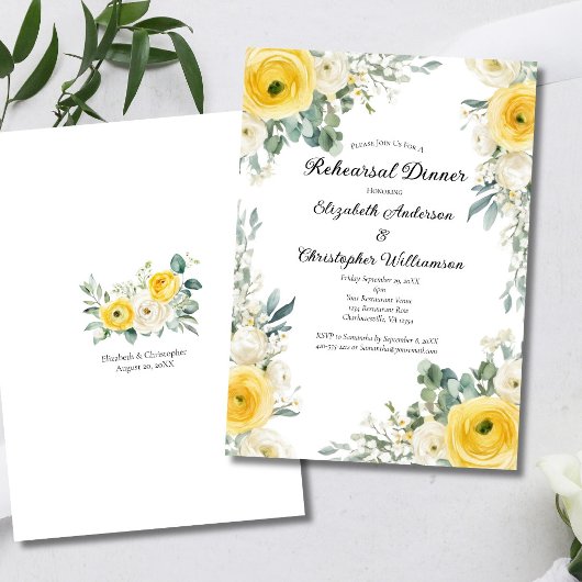Invitation Yellow Cream Watercolor Florals Rehearsal Dinner