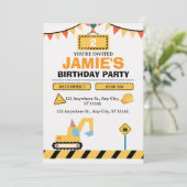 Invitation Yellow Cute Construction Truck Boys 2nd Birthday (Debout devant)