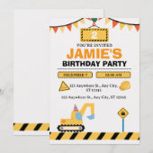 Invitation Yellow Cute Construction Truck Boys 2nd Birthday (Devant / Derrière)