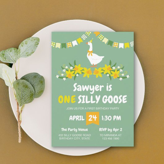 Invitation Yellow Daffodils One Silly Goose First Birthday