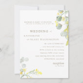 Invitation Yellow Fleur sauvage Gold Texte Eucalyptus Mariage (Devant)