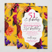 Invitation Yellow Floral 51 & Fabulous 51st Birthday Party (Devant / Derrière)