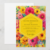 Invitation Yellow Floral Bloom Romance Wedding (Devant / Derrière)
