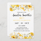 Invitation Yellow Flowers 80th Birthday Celebration (Devant / Derrière)