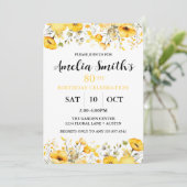 Invitation Yellow Flowers 80th Birthday Celebration (Debout devant)