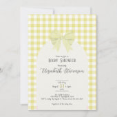 Invitation Yellow Gingham Bow Gender Neutral Baby Shower (Devant)