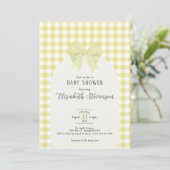 Invitation Yellow Gingham Bow Gender Neutral Baby Shower (Debout devant)