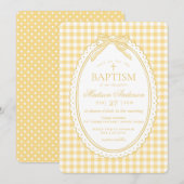 Invitation Yellow Gingham Coquette Bow Baptism (Devant / Derrière)