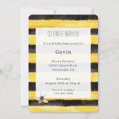 Invitation Yellow Gold Black Stripes Honey Bee Birthday (Devant)