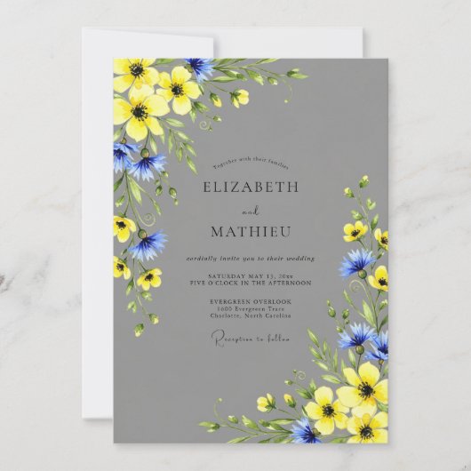 Invitation Yellow Gray Vibrant Meadow Wedding (Devant)