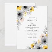 Invitation Yellow Gray Vivid Botanical Wedding (Devant / Derrière)