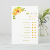 Invitation Yellow Green He Said She Said Bridal Shower Game (Debout devant)