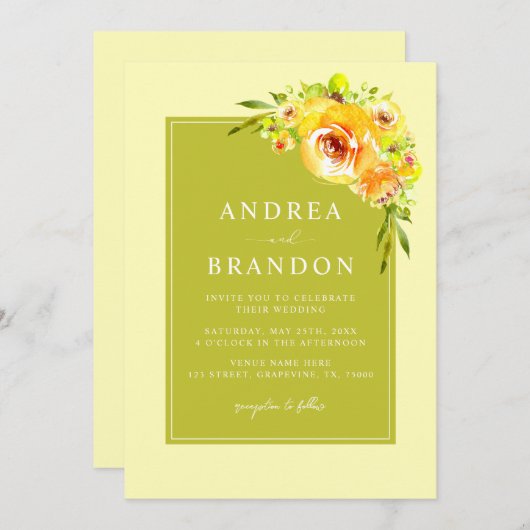 Invitation Yellow & Green | Vibrant Garden | QR Code Wedding (Devant / Derrière)