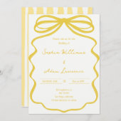 Invitation Yellow Hand Written Pinstripes Whimsical Wedding (Devant / Derrière)