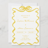 Invitation Yellow Hand Written Pinstripes Whimsical Wedding (Devant)