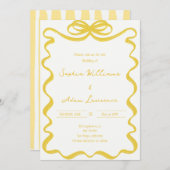 Invitation Yellow Hand Written Pinstripes Whimsical Wedding (Devant / Derrière)
