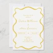 Invitation Yellow Hand Written Pinstripes Whimsical Wedding (Devant)