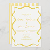 Invitation Yellow Hand Written Pinstripes Whimsical Wedding (Devant / Derrière)