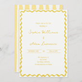 Invitation Yellow Hand Written Pinstripes Whimsical Wedding (Devant / Derrière)