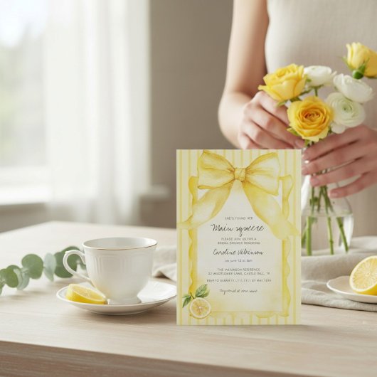 Invitation Yellow Lemon & Bow "Main Squeeze" Bridal Shower 
