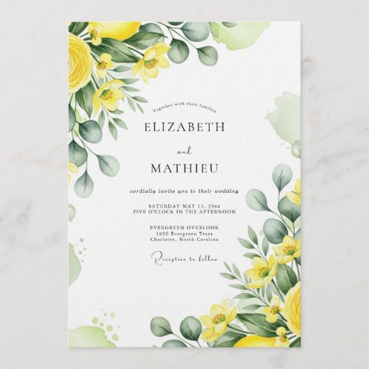 Invitation Yellow Lush Botanical Wedding (Devant)