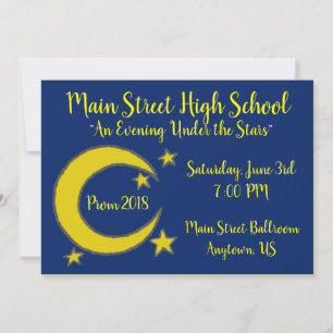 Invitation Yellow Moon Stars Nuit Sky Prom Gala Danse
