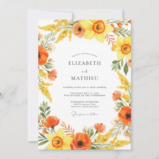 Invitation Yellow Orange Painterly Flourish Wedding (Devant)