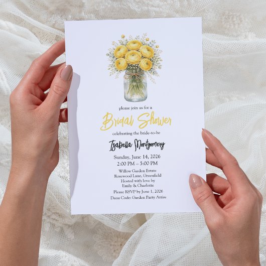 Invitation Yellow Palette Ranunculus Mason Jar Bridal Shower