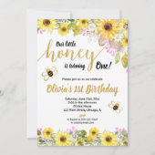 Invitation Yellow pink bumble bee sunflower (Devant)