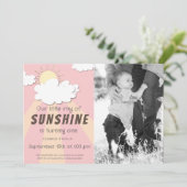 Invitation Yellow Pink Little Sunshine 1er anniversaire (Debout devant)