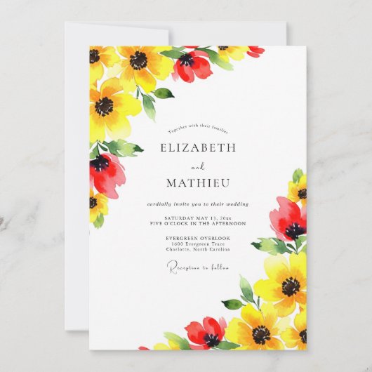 Invitation Yellow Red Sunkissed Summer Wedding (Devant)