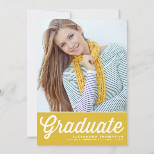 Invitation Yellow Retro Bold Typographie Photo Graduation (Devant)