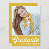 Invitation Yellow Retro Bold Typographie Photo Graduation (Devant / Derrière)