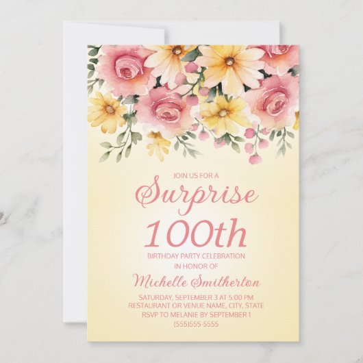 Invitation Yellow Rose Springtime Floral Surprise 100e (Devant)
