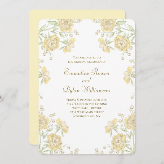 Invitation Yellow Rose Wedding (Devant / Derrière)