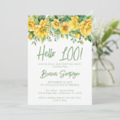 Invitation Yellow Sage Green Floral 100th Birthday Party (Debout devant)