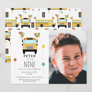 Invitation Yellow School Bus Anniversaire de enfant Party Pho
