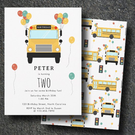 Invitation Yellow School Bus Kids Birthday Party