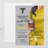 Invitation Yellow Scrubs Médicale School Graduation Invitatio (Devant / Derrière)