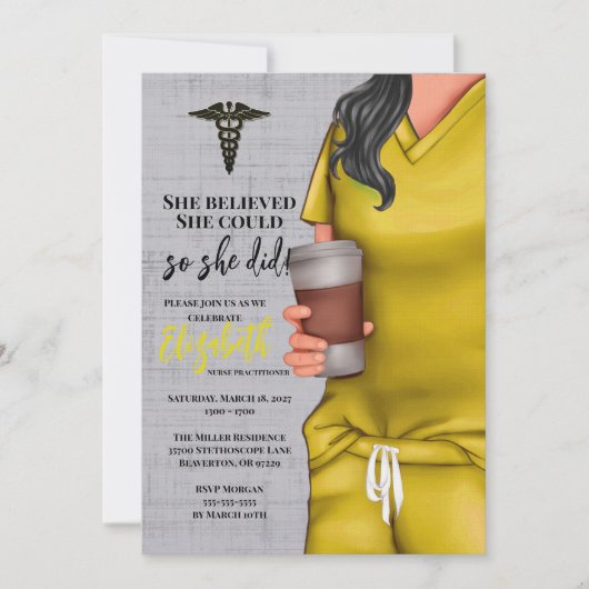Invitation Yellow Scrubs Médicale School Graduation Invitatio (Devant)