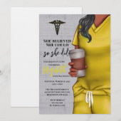 Invitation Yellow Scrubs Médicale School Graduation Invitatio (Devant / Derrière)